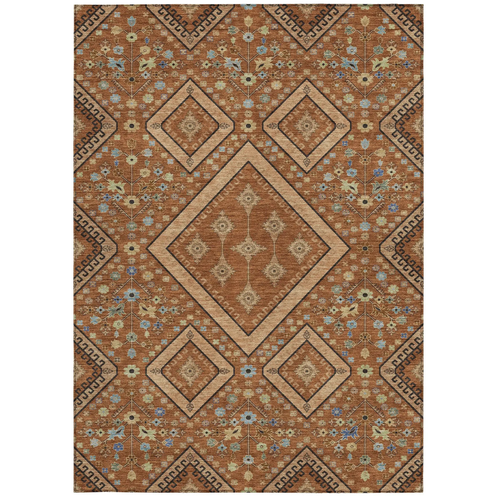 9' X 12' Orange And Copper Medallion Washable Indoor Outdoor Area Rug Homeroots Outdoor