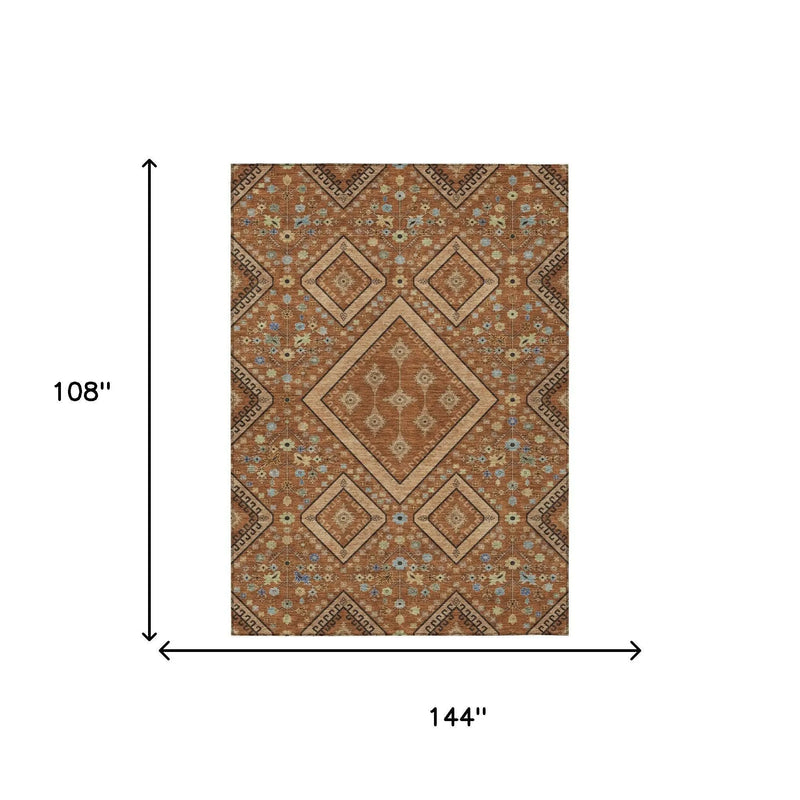 9' X 12' Orange And Copper Medallion Washable Indoor Outdoor Area Rug Homeroots Outdoor