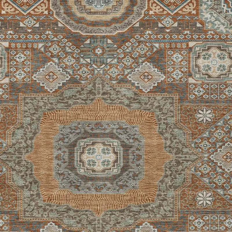 9' X 12' Orange And Copper Oriental Washable Indoor Outdoor Area Rug Homeroots Outdoor
