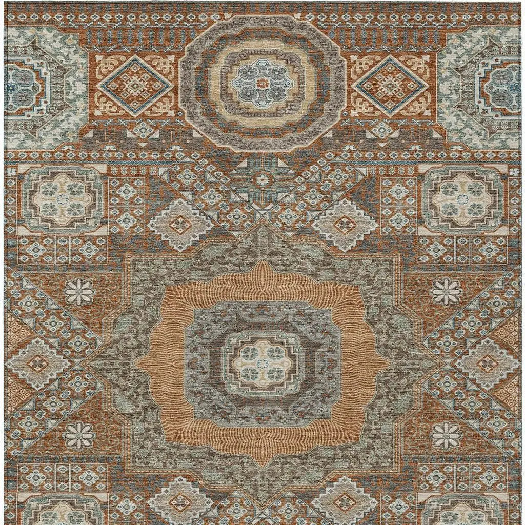 9' X 12' Orange And Copper Oriental Washable Indoor Outdoor Area Rug Homeroots Outdoor