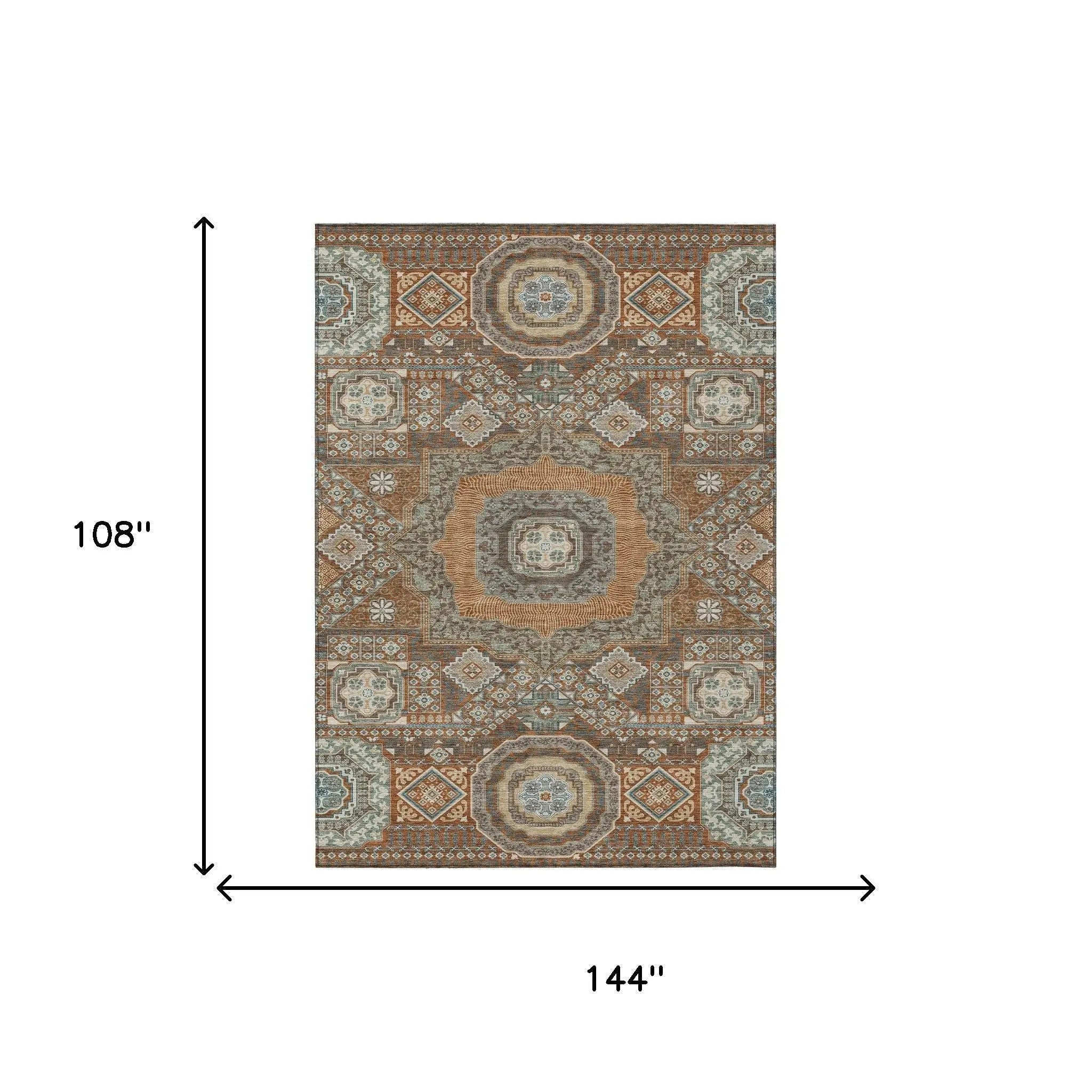 9' X 12' Orange And Copper Oriental Washable Indoor Outdoor Area Rug Homeroots Outdoor