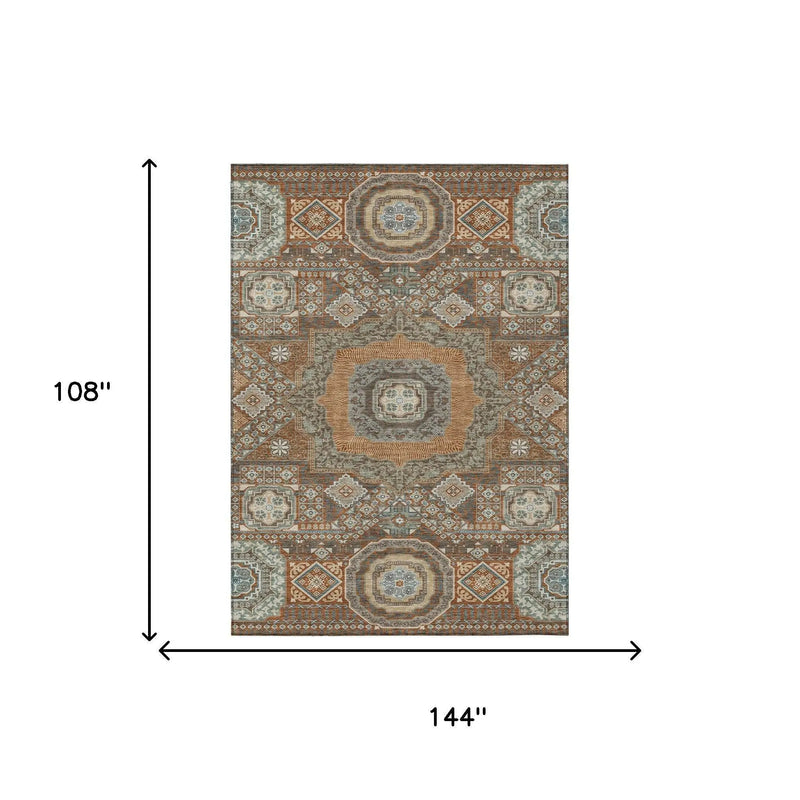 9' X 12' Orange And Copper Oriental Washable Indoor Outdoor Area Rug Homeroots Outdoor