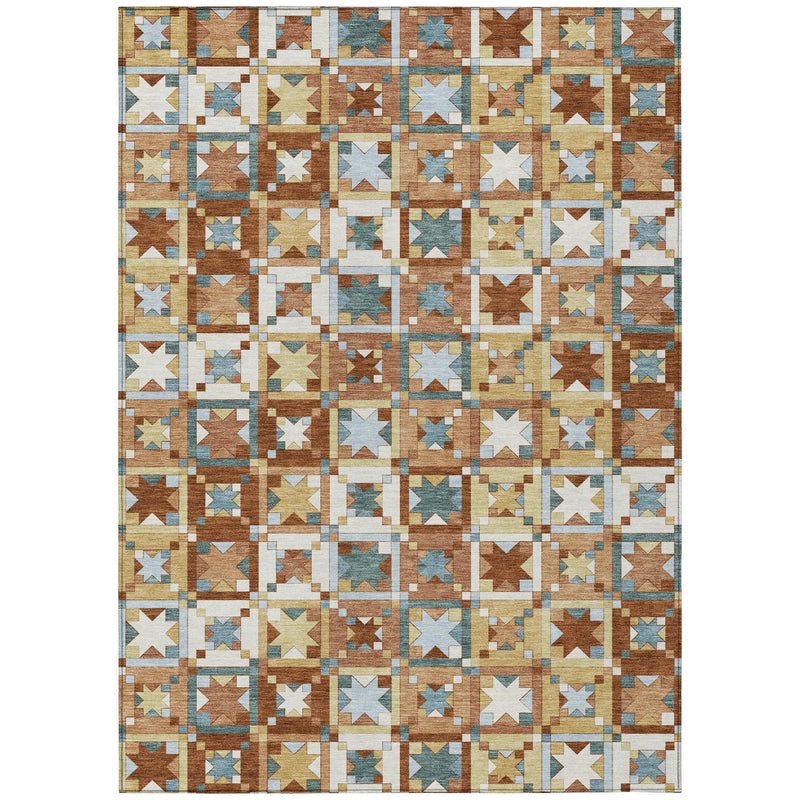 9' X 12' Orange And Copper Patchwork Washable Indoor Outdoor Area Rug Homeroots Outdoor