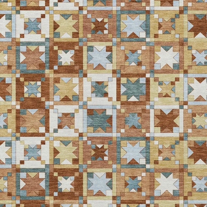 9' X 12' Orange And Copper Patchwork Washable Indoor Outdoor Area Rug Homeroots Outdoor