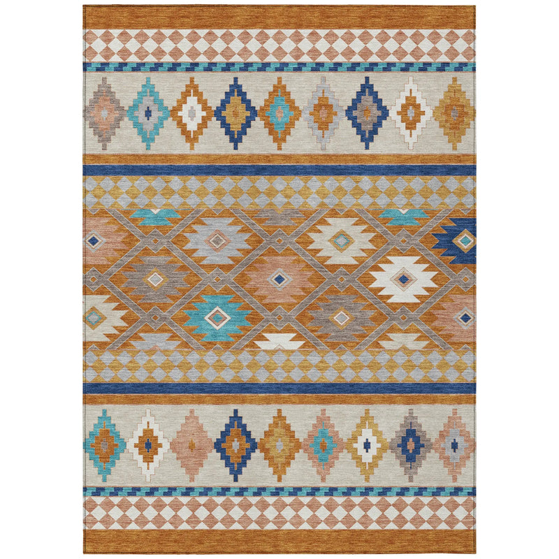 9' X 12' Orange And Copper Southwestern Washable Indoor Outdoor Area Rug Homeroots Outdoor