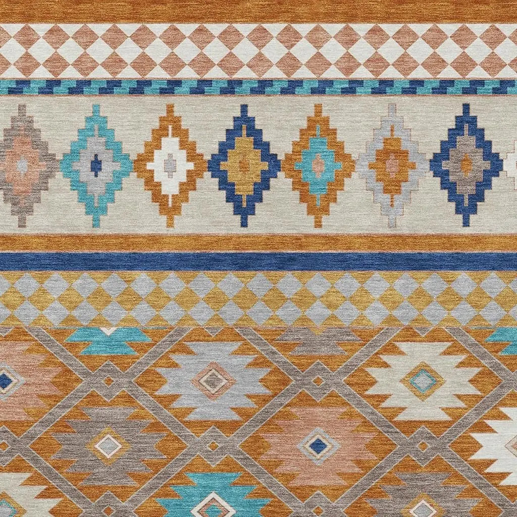 9' X 12' Orange And Copper Southwestern Washable Indoor Outdoor Area Rug Homeroots Outdoor