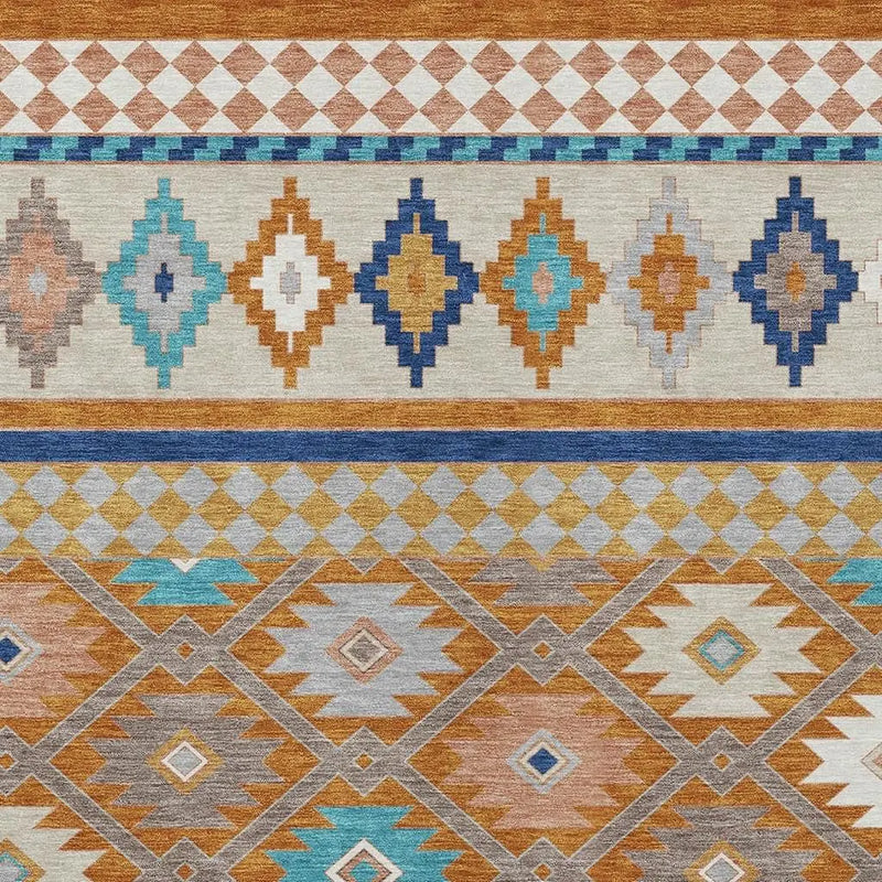 9' X 12' Orange And Copper Southwestern Washable Indoor Outdoor Area Rug Homeroots Outdoor