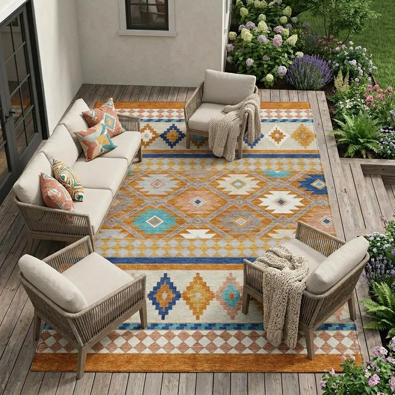9' X 12' Orange And Copper Southwestern Washable Indoor Outdoor Area Rug Homeroots Outdoor