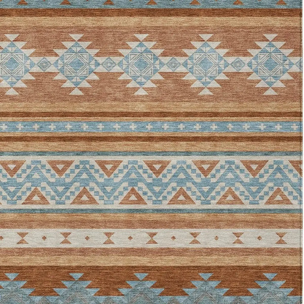 9' X 12' Orange And Copper Southwestern Washable Indoor Outdoor Area Rug Homeroots Outdoor