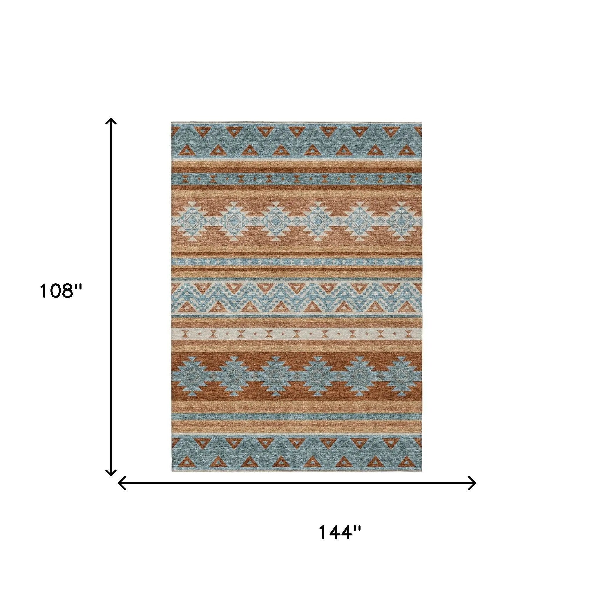 9' X 12' Orange And Copper Southwestern Washable Indoor Outdoor Area Rug Homeroots Outdoor