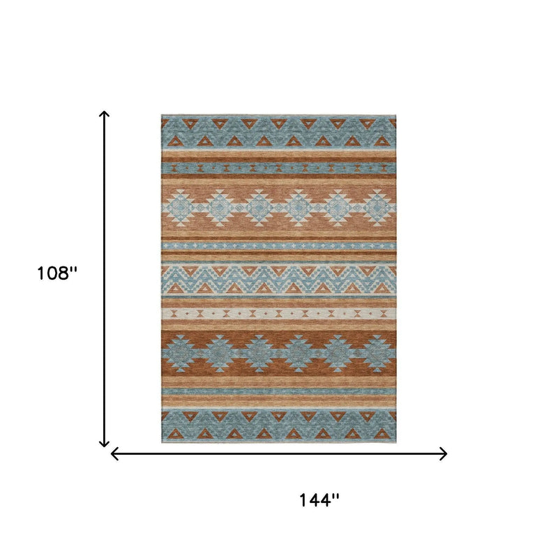 9' X 12' Orange And Copper Southwestern Washable Indoor Outdoor Area Rug Homeroots Outdoor