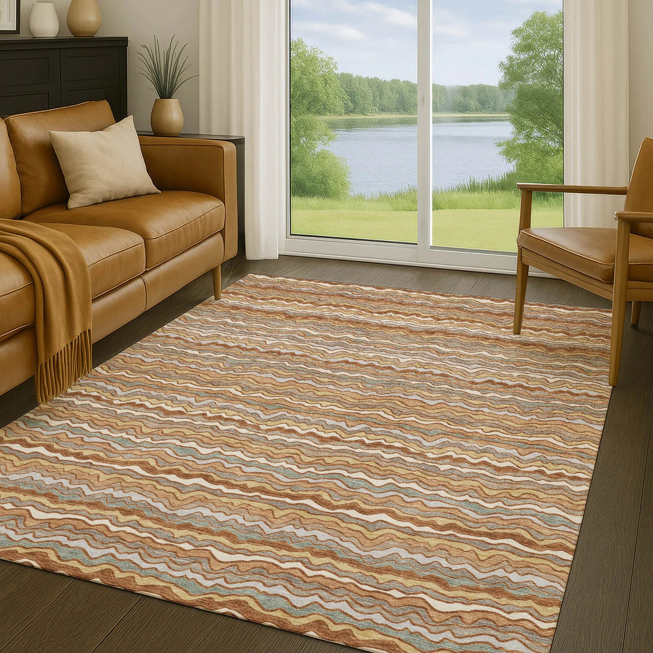 9' X 12' Orange And Copper Striped Washable Indoor Outdoor Area Rug Homeroots Outdoor