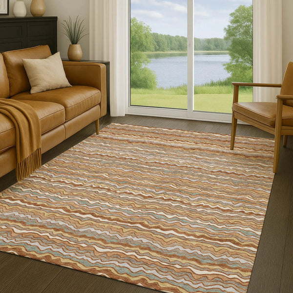 9' X 12' Orange And Copper Striped Washable Indoor Outdoor Area Rug Homeroots Outdoor