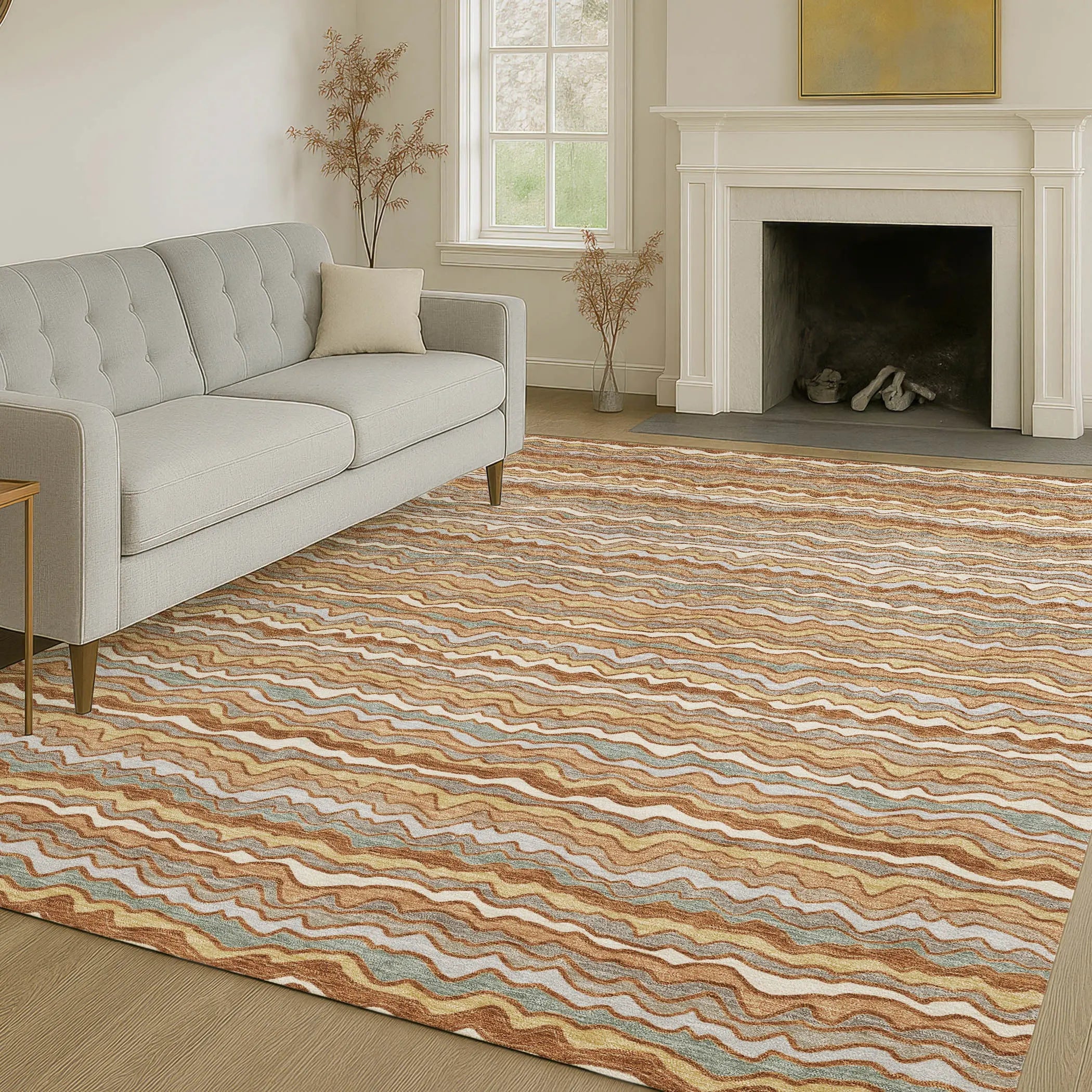 9' X 12' Orange And Copper Striped Washable Indoor Outdoor Area Rug Homeroots Outdoor