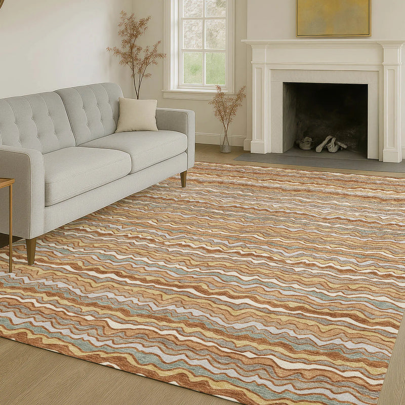 9' X 12' Orange And Copper Striped Washable Indoor Outdoor Area Rug Homeroots Outdoor