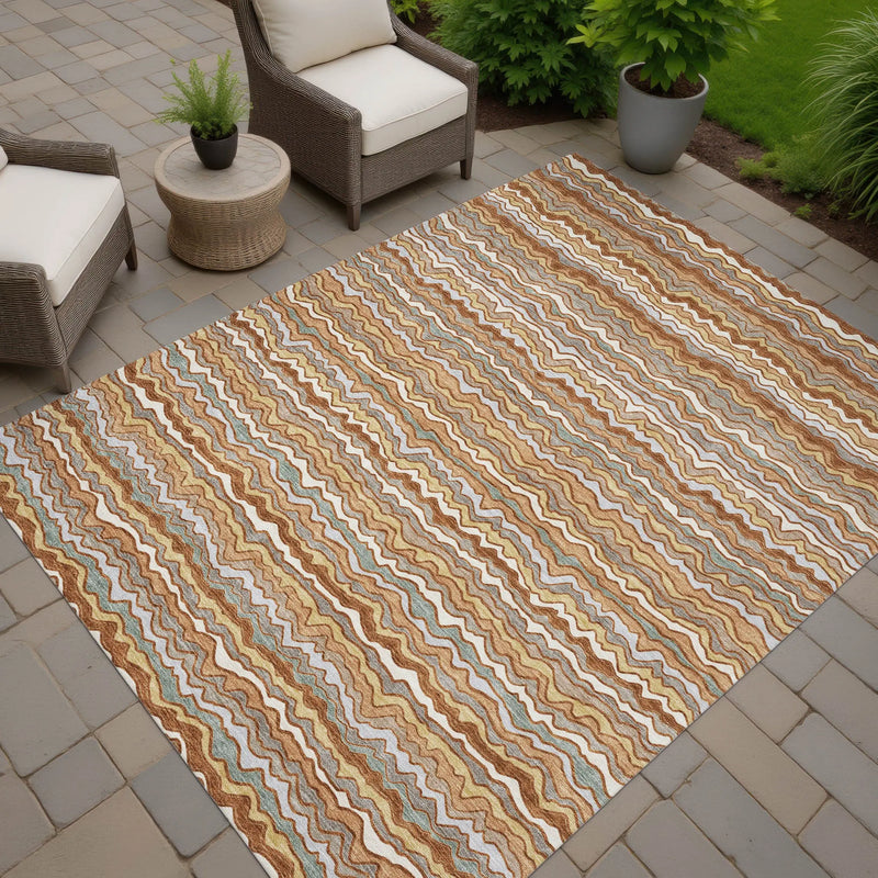 9' X 12' Orange And Copper Striped Washable Indoor Outdoor Area Rug Homeroots Outdoor