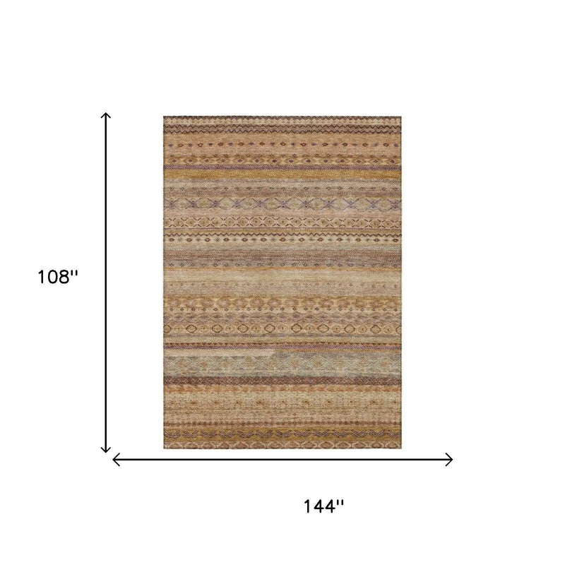 9' X 12' Orange And Copper Striped Washable Indoor Outdoor Area Rug Homeroots Outdoor