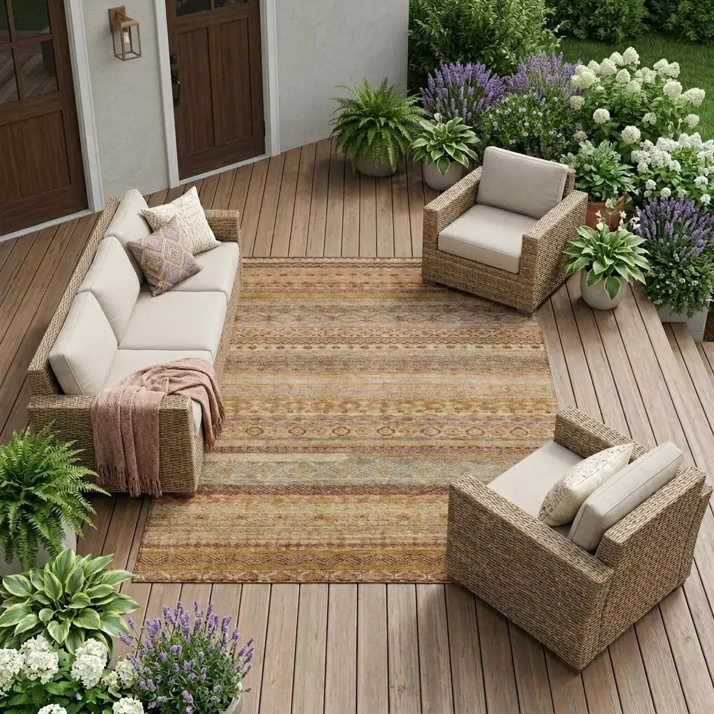 9' X 12' Orange And Copper Striped Washable Indoor Outdoor Area Rug Homeroots Outdoor