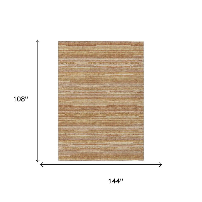 9' X 12' Orange And Copper Striped Washable Indoor Outdoor Area Rug Homeroots Outdoor
