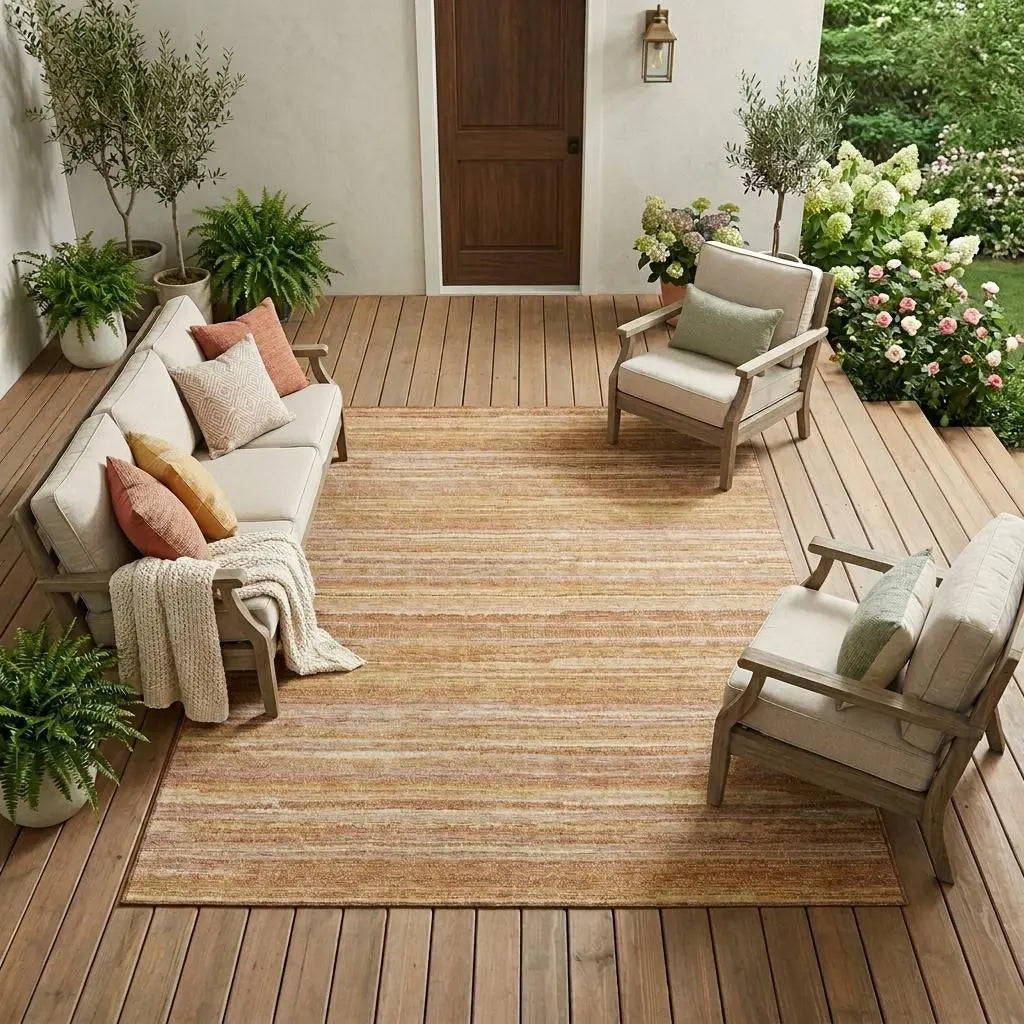 9' X 12' Orange And Copper Striped Washable Indoor Outdoor Area Rug Homeroots Outdoor