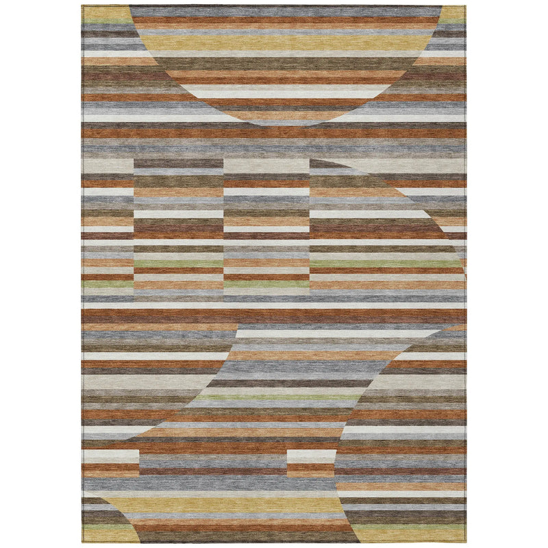 9' X 12' Orange And Copper Striped Washable Indoor Outdoor Area Rug Homeroots Outdoor