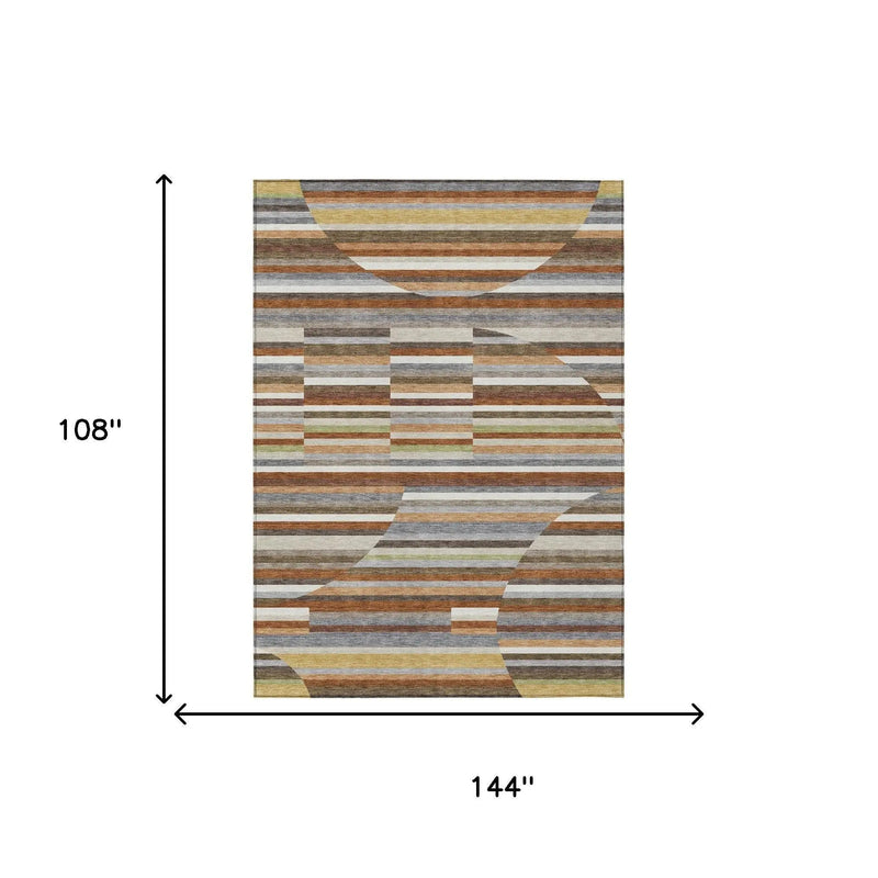 9' X 12' Orange And Copper Striped Washable Indoor Outdoor Area Rug Homeroots Outdoor