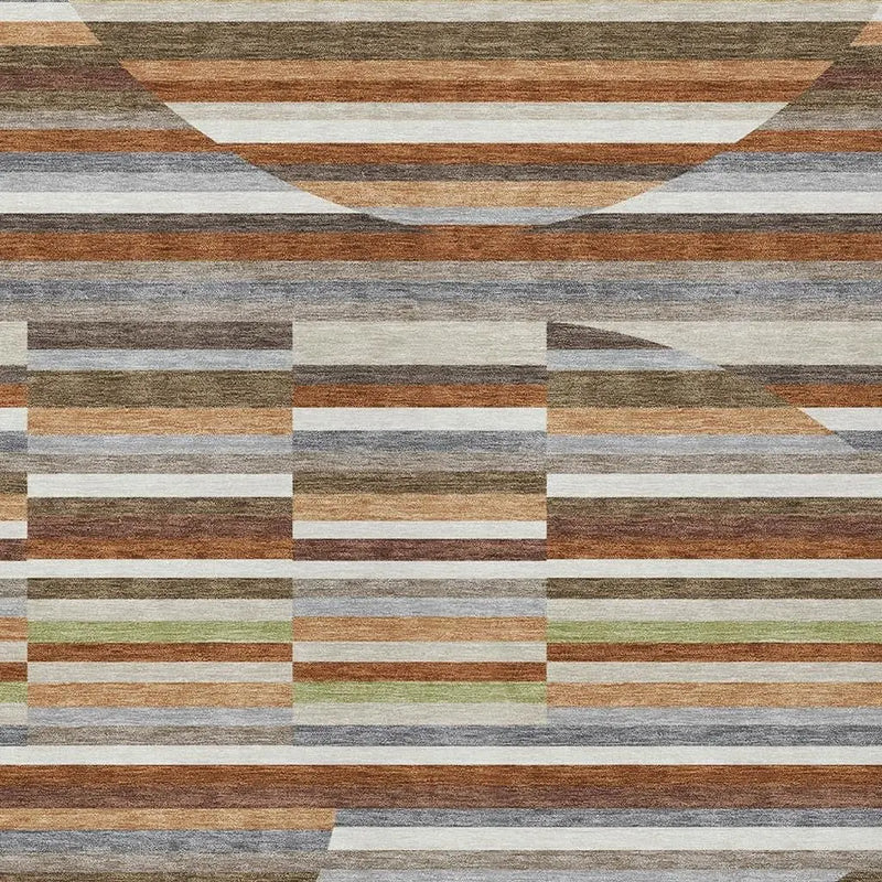 9' X 12' Orange And Copper Striped Washable Indoor Outdoor Area Rug Homeroots Outdoor