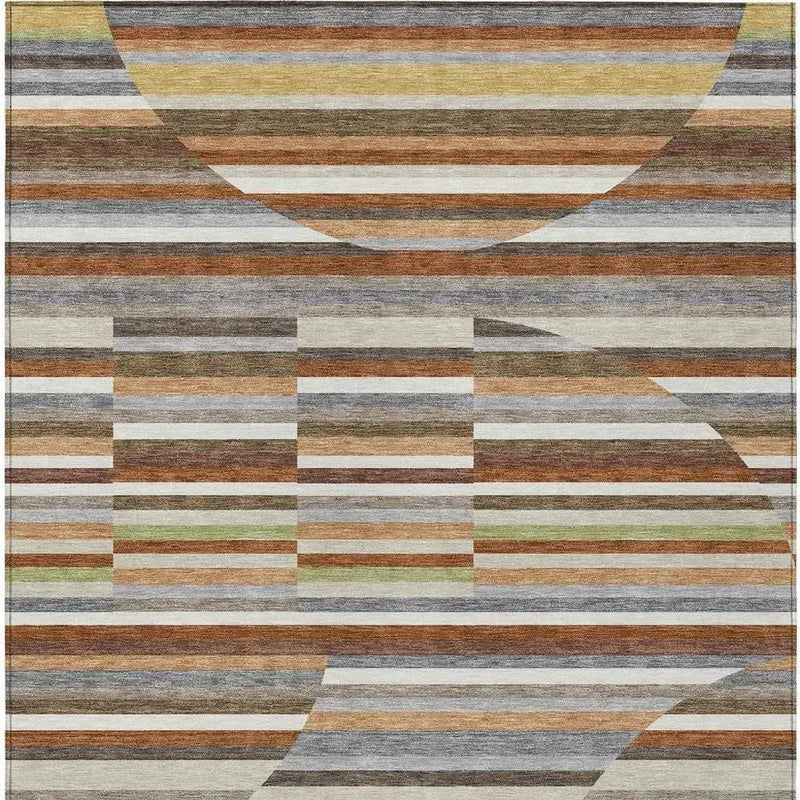 9' X 12' Orange And Copper Striped Washable Indoor Outdoor Area Rug Homeroots Outdoor