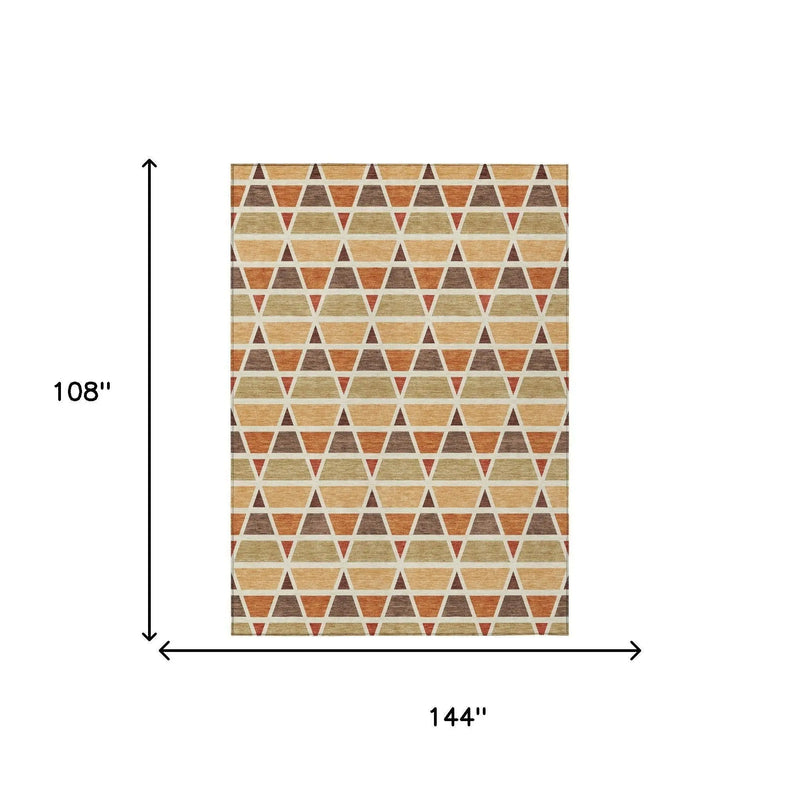9' X 12' Orange And Cream Geometric Washable Indoor Outdoor Area Rug Homeroots Outdoor
