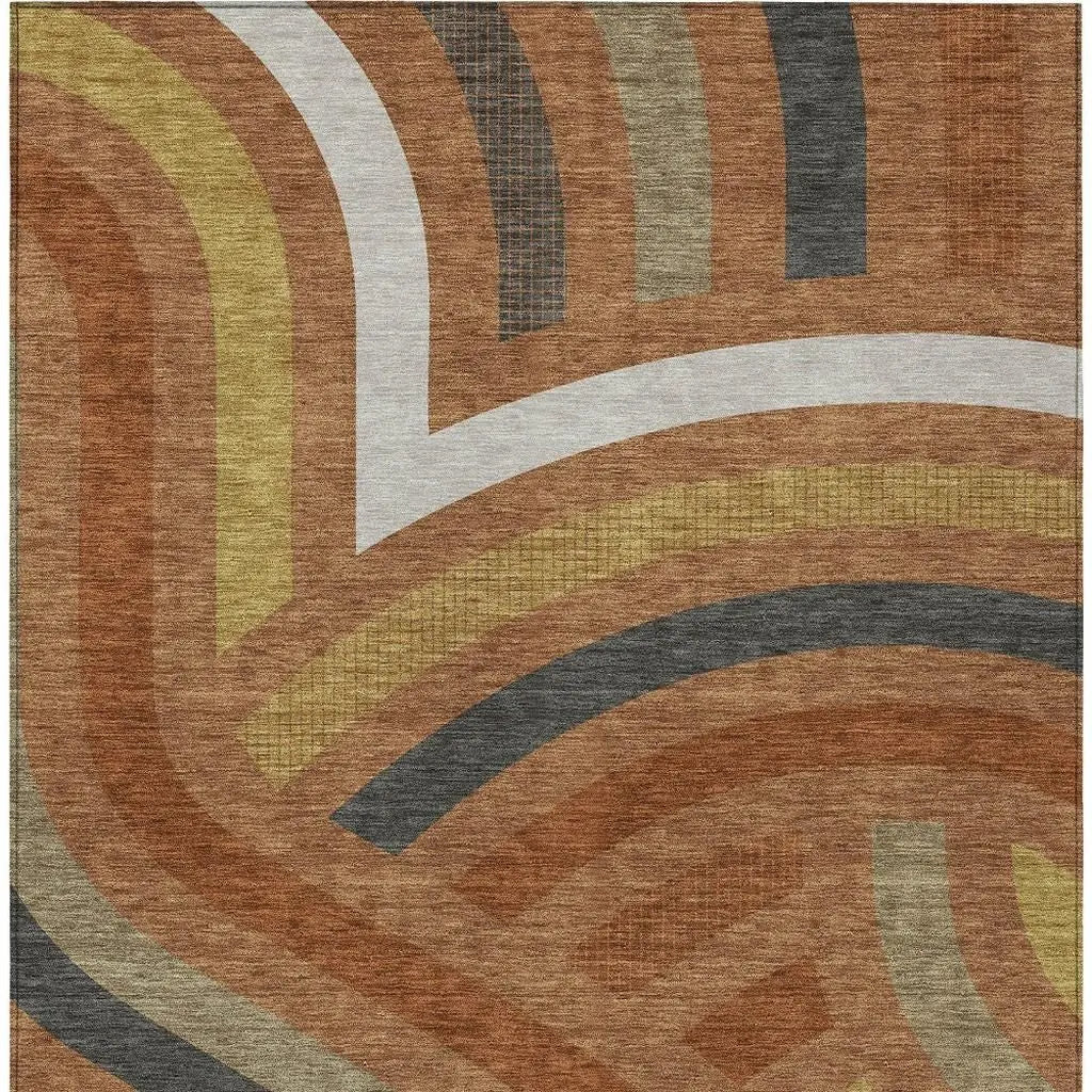 9' X 12' Orange And Gold Abstract Washable Indoor Outdoor Area Rug Homeroots Outdoor
