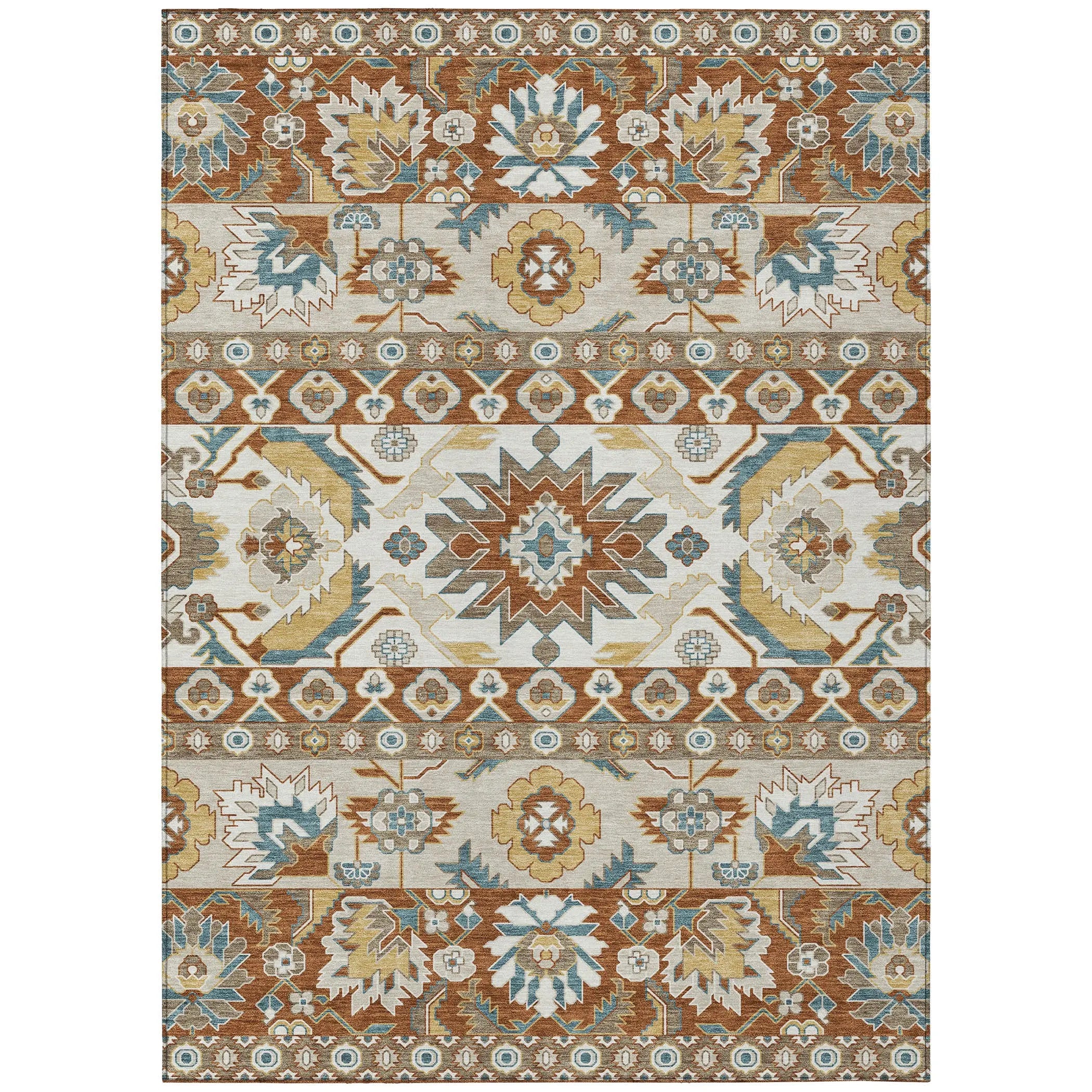 9' X 12' Orange And Gold Cactus Washable Indoor Outdoor Area Rug Homeroots Outdoor