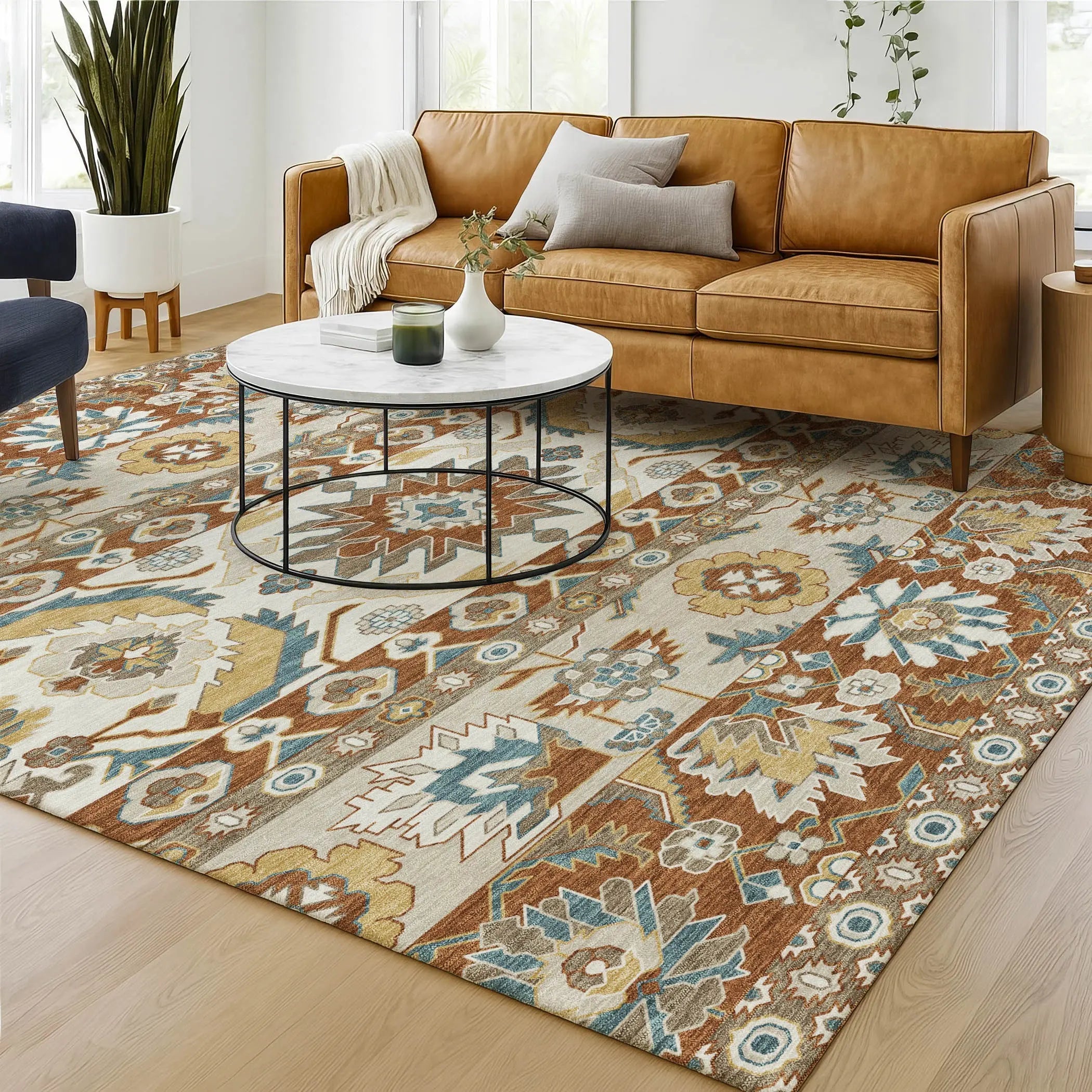 9' X 12' Orange And Gold Cactus Washable Indoor Outdoor Area Rug Homeroots Outdoor