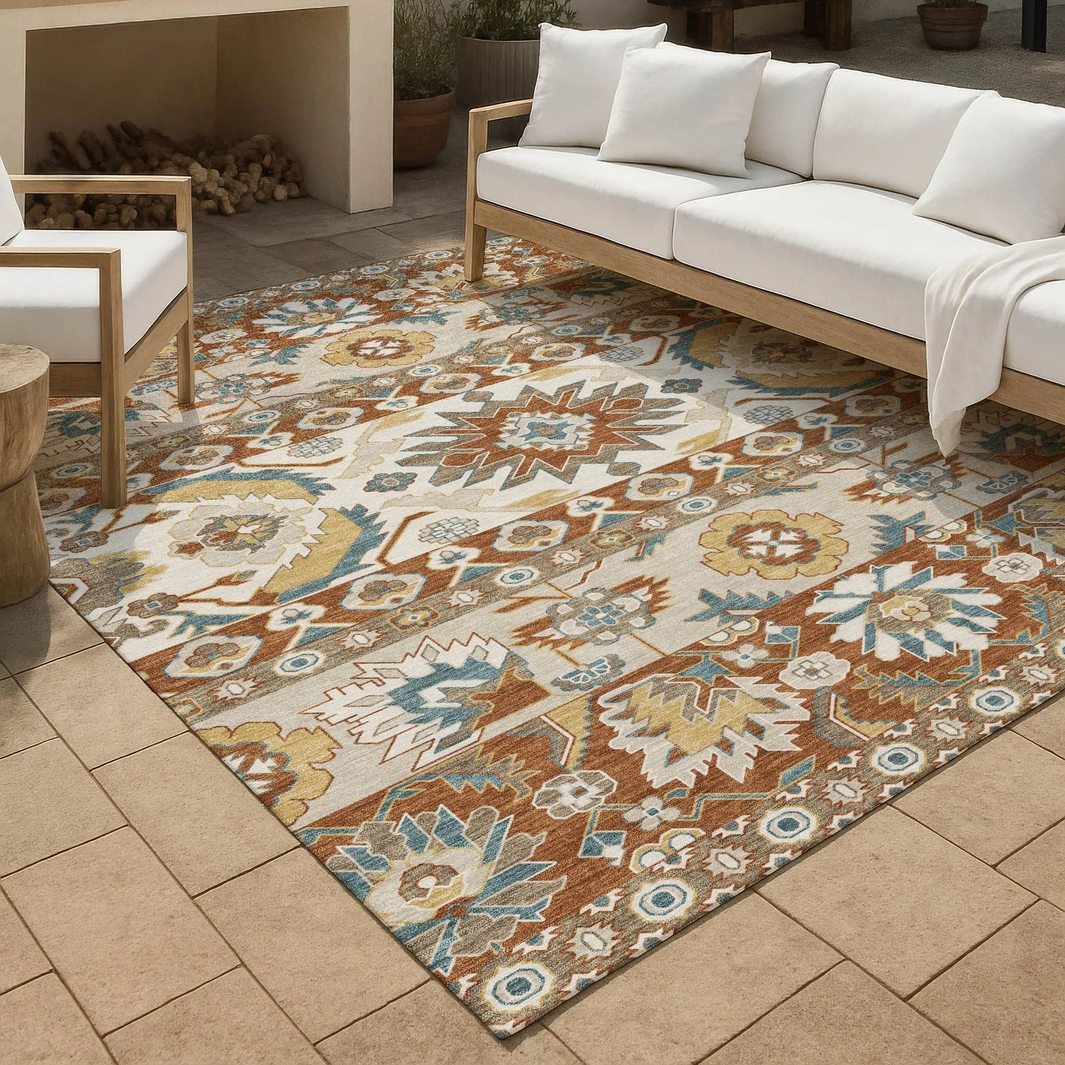 9' X 12' Orange And Gold Cactus Washable Indoor Outdoor Area Rug Homeroots Outdoor