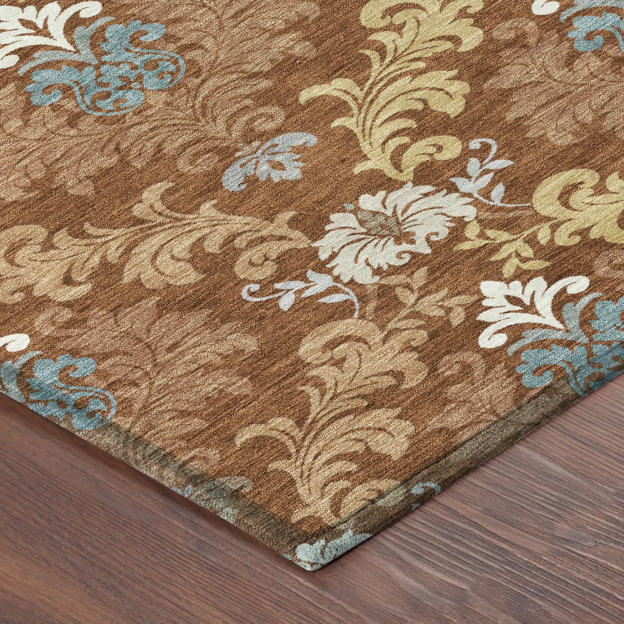 9' X 12' Orange And Gold Damask Washable Indoor Outdoor Area Rug Homeroots Outdoor