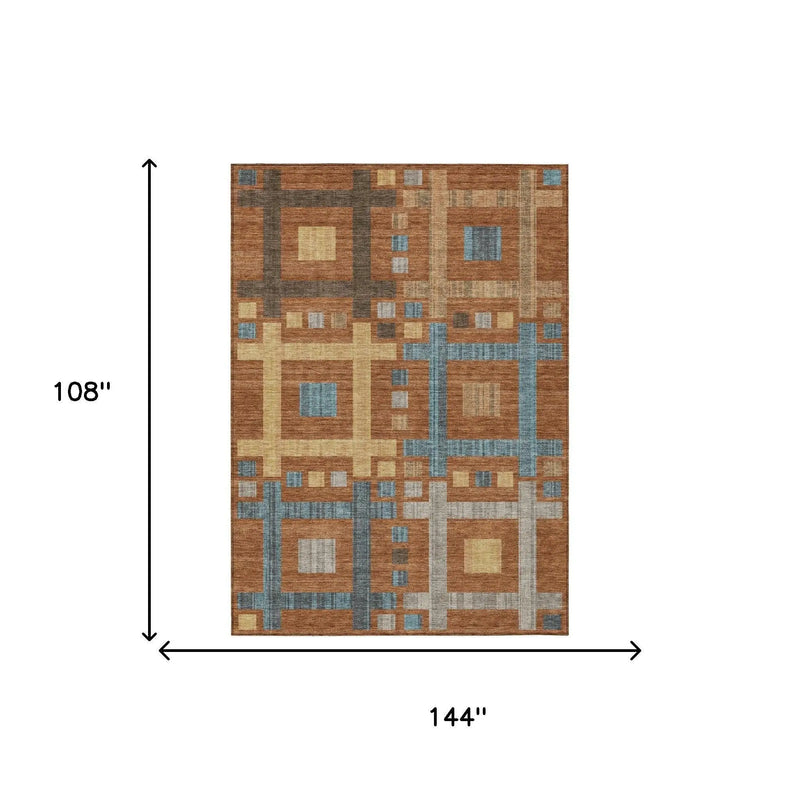9' X 12' Orange And Gold Geometric Washable Indoor Outdoor Area Rug Homeroots Outdoor