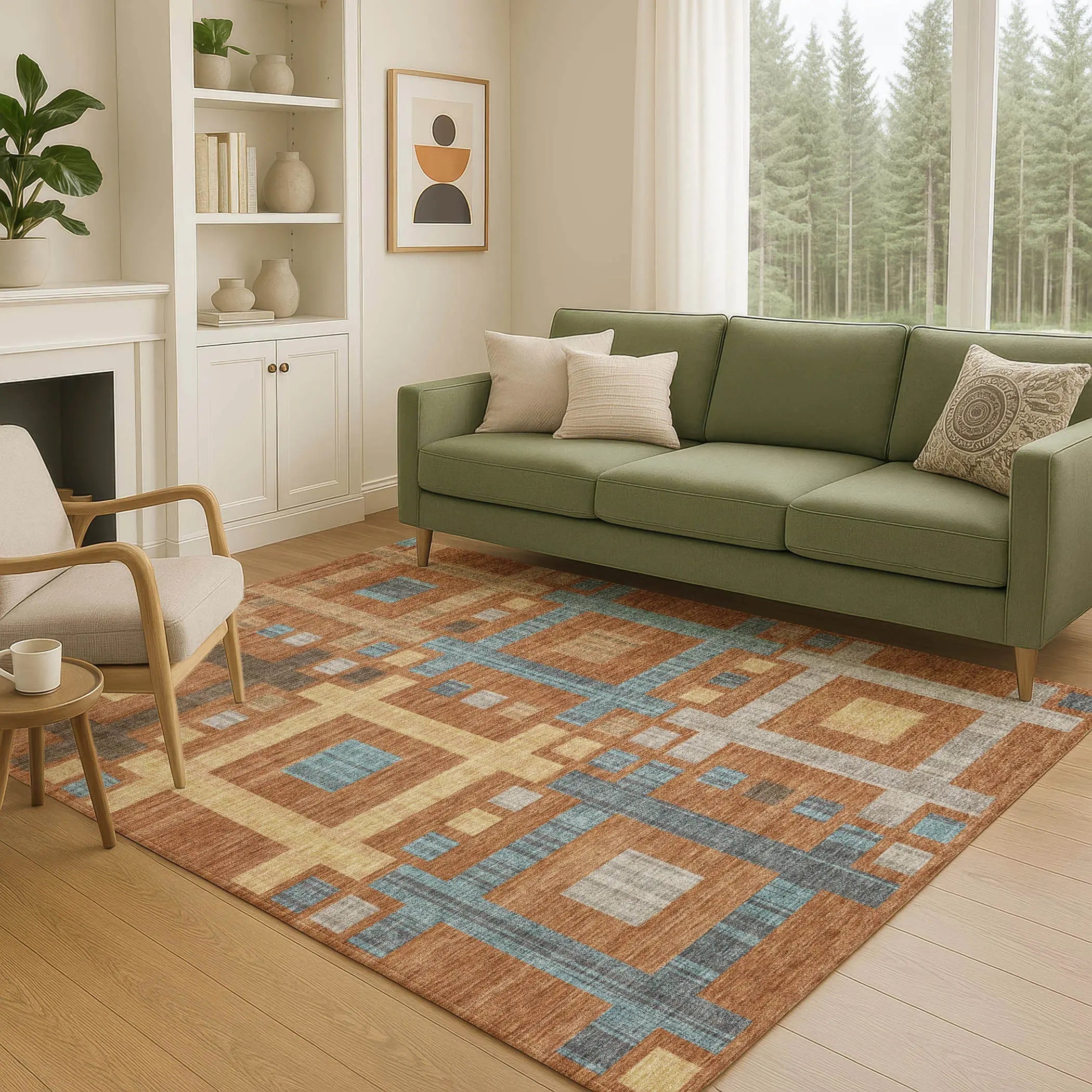 9' X 12' Orange And Gold Geometric Washable Indoor Outdoor Area Rug Homeroots Outdoor
