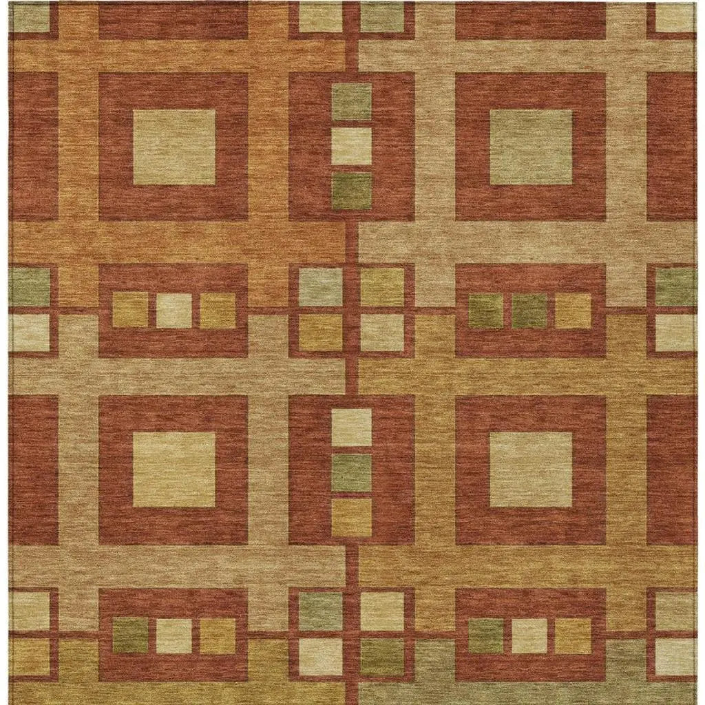 9' X 12' Orange And Gold Geometric Washable Indoor Outdoor Area Rug Homeroots Outdoor
