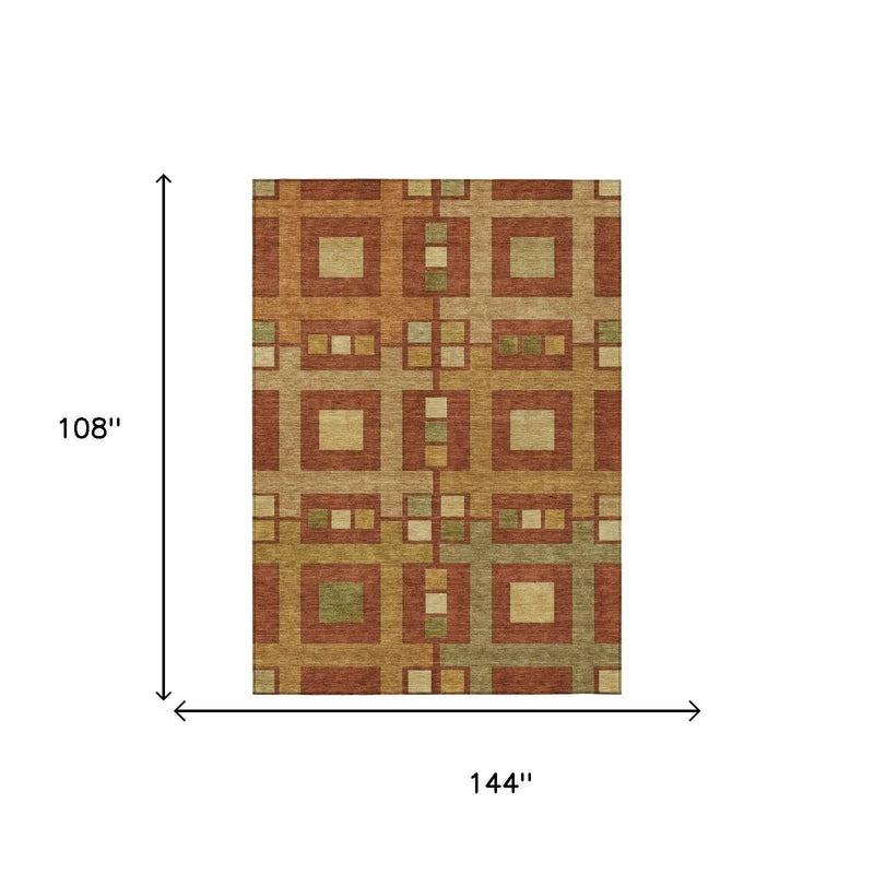 9' X 12' Orange And Gold Geometric Washable Indoor Outdoor Area Rug Homeroots Outdoor