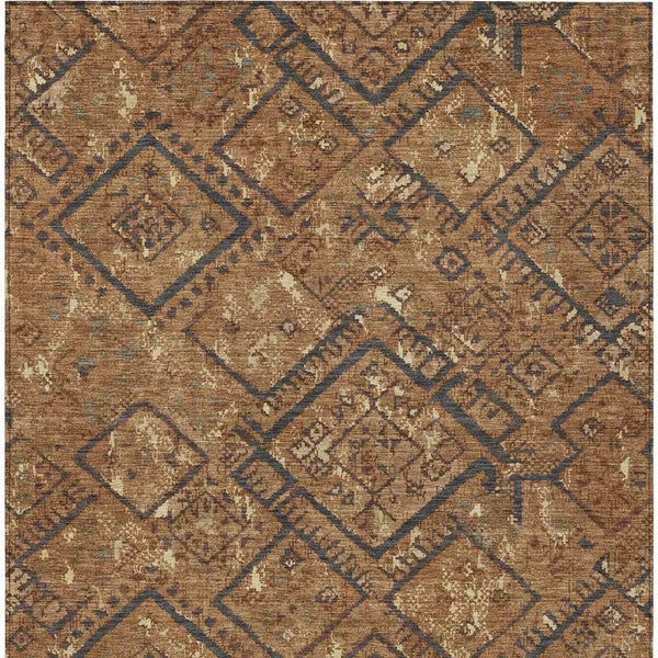 9' X 12' Orange And Gold Geometric Washable Indoor Outdoor Area Rug Homeroots Outdoor