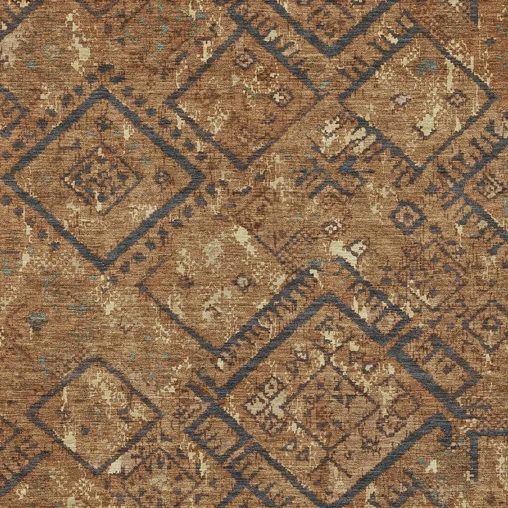 9' X 12' Orange And Gold Geometric Washable Indoor Outdoor Area Rug Homeroots Outdoor