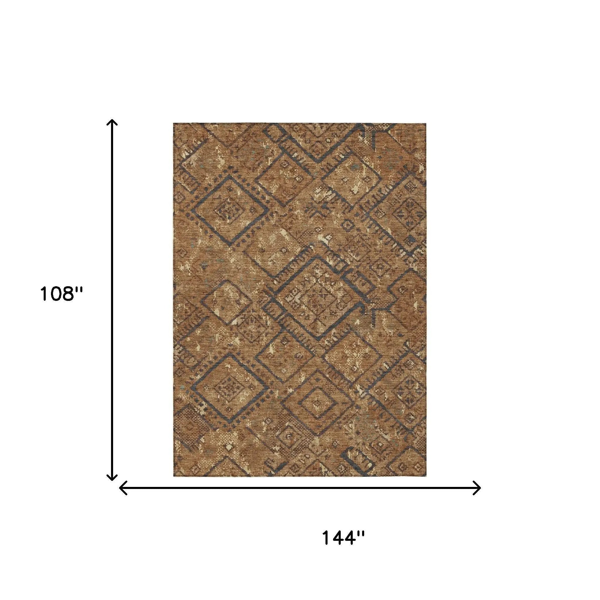 9' X 12' Orange And Gold Geometric Washable Indoor Outdoor Area Rug Homeroots Outdoor