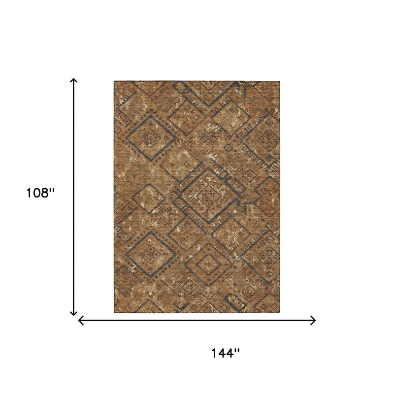 9' X 12' Orange And Gold Geometric Washable Indoor Outdoor Area Rug Homeroots Outdoor