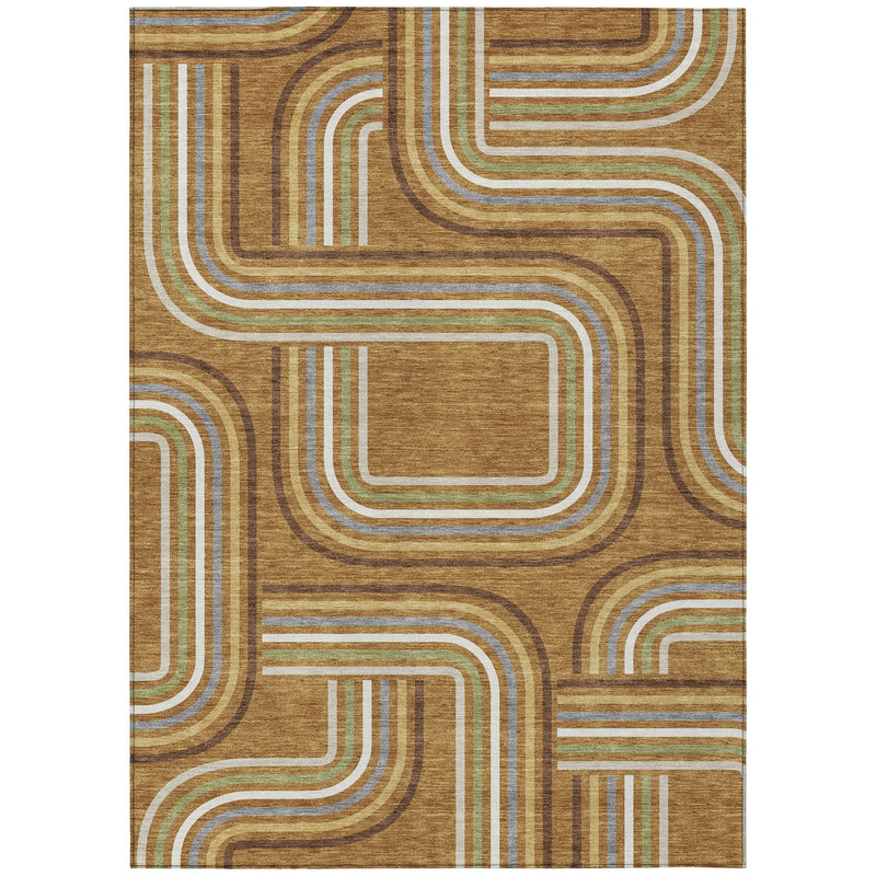 9' X 12' Orange And Gold Geometric Washable Indoor Outdoor Area Rug Homeroots Outdoor