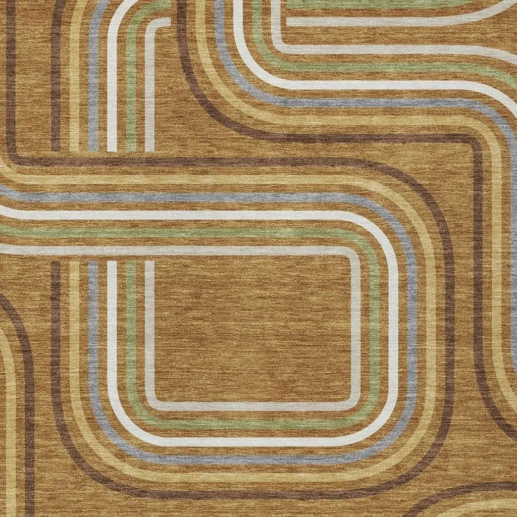 9' X 12' Orange And Gold Geometric Washable Indoor Outdoor Area Rug Homeroots Outdoor