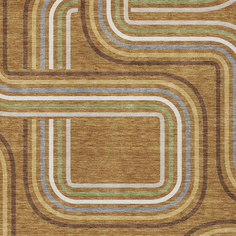 9' X 12' Orange And Gold Geometric Washable Indoor Outdoor Area Rug Homeroots Outdoor