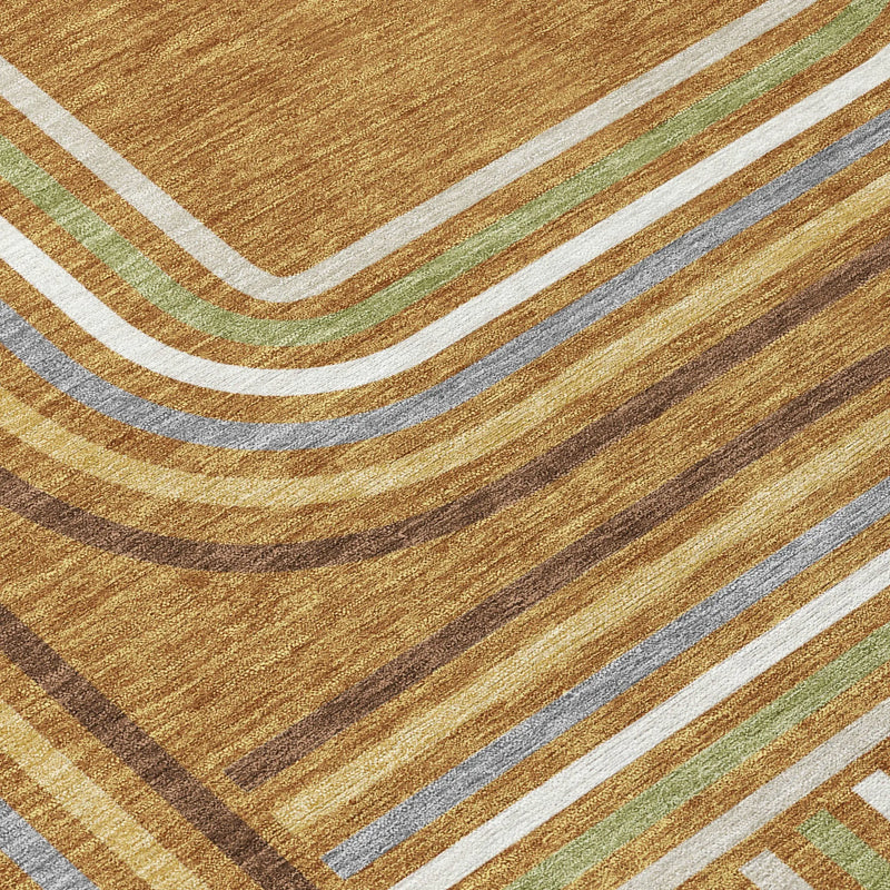 9' X 12' Orange And Gold Geometric Washable Indoor Outdoor Area Rug Homeroots Outdoor