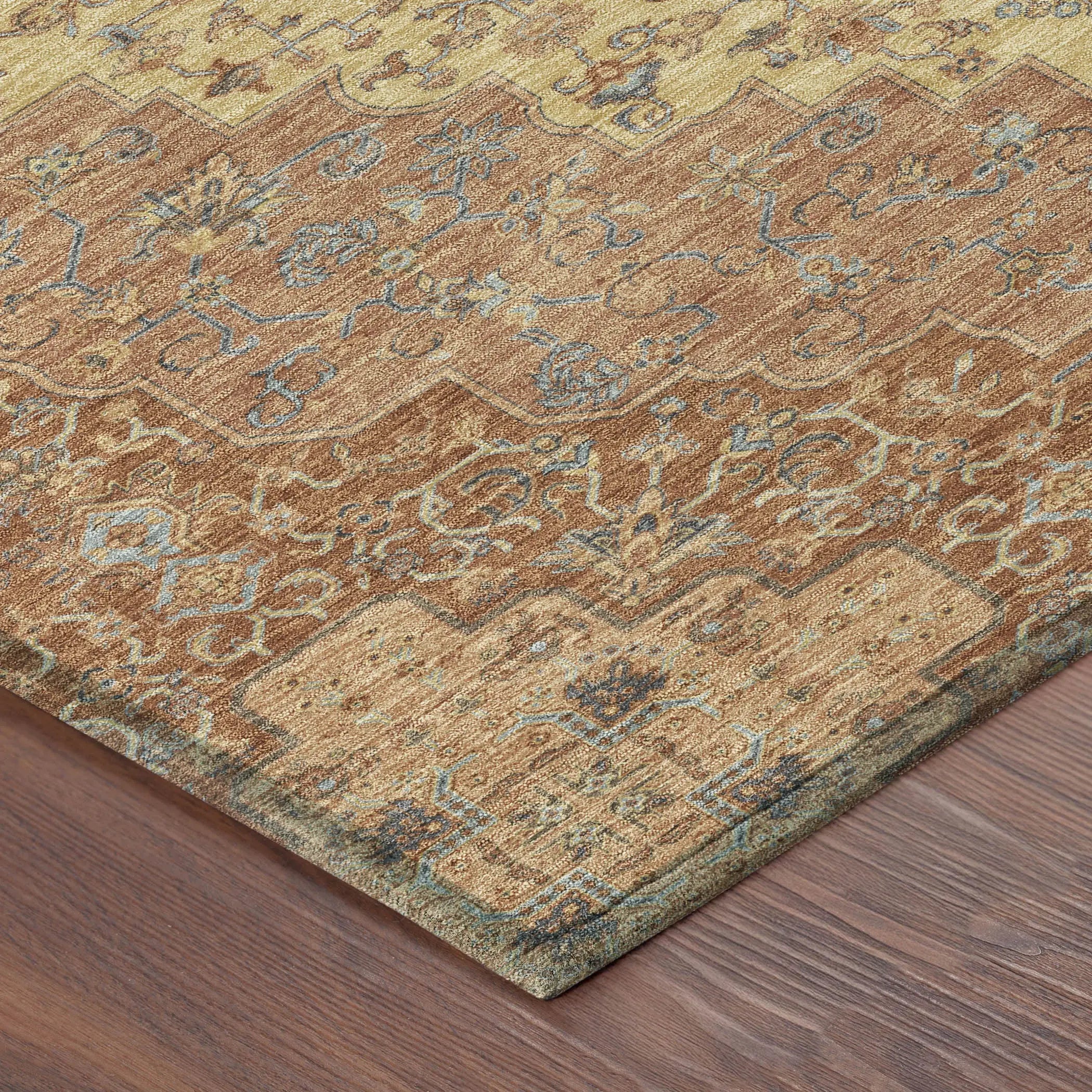 9' X 12' Orange And Gold Medallion Washable Indoor Outdoor Area Rug Homeroots Outdoor