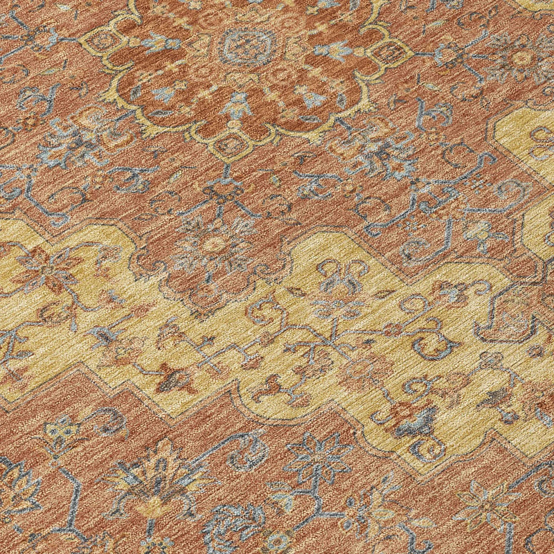 9' X 12' Orange And Gold Medallion Washable Indoor Outdoor Area Rug Homeroots Outdoor