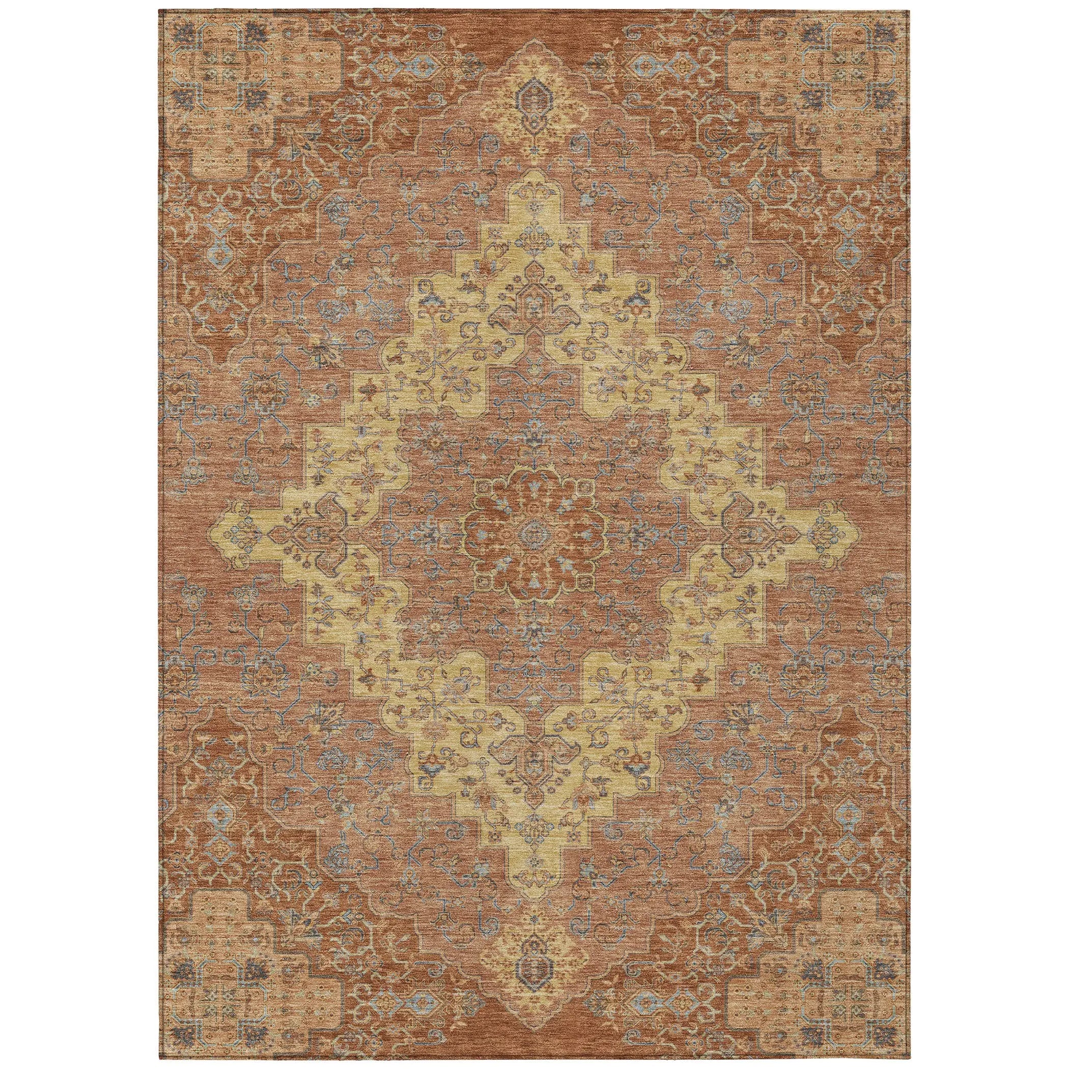 9' X 12' Orange And Gold Medallion Washable Indoor Outdoor Area Rug Homeroots Outdoor
