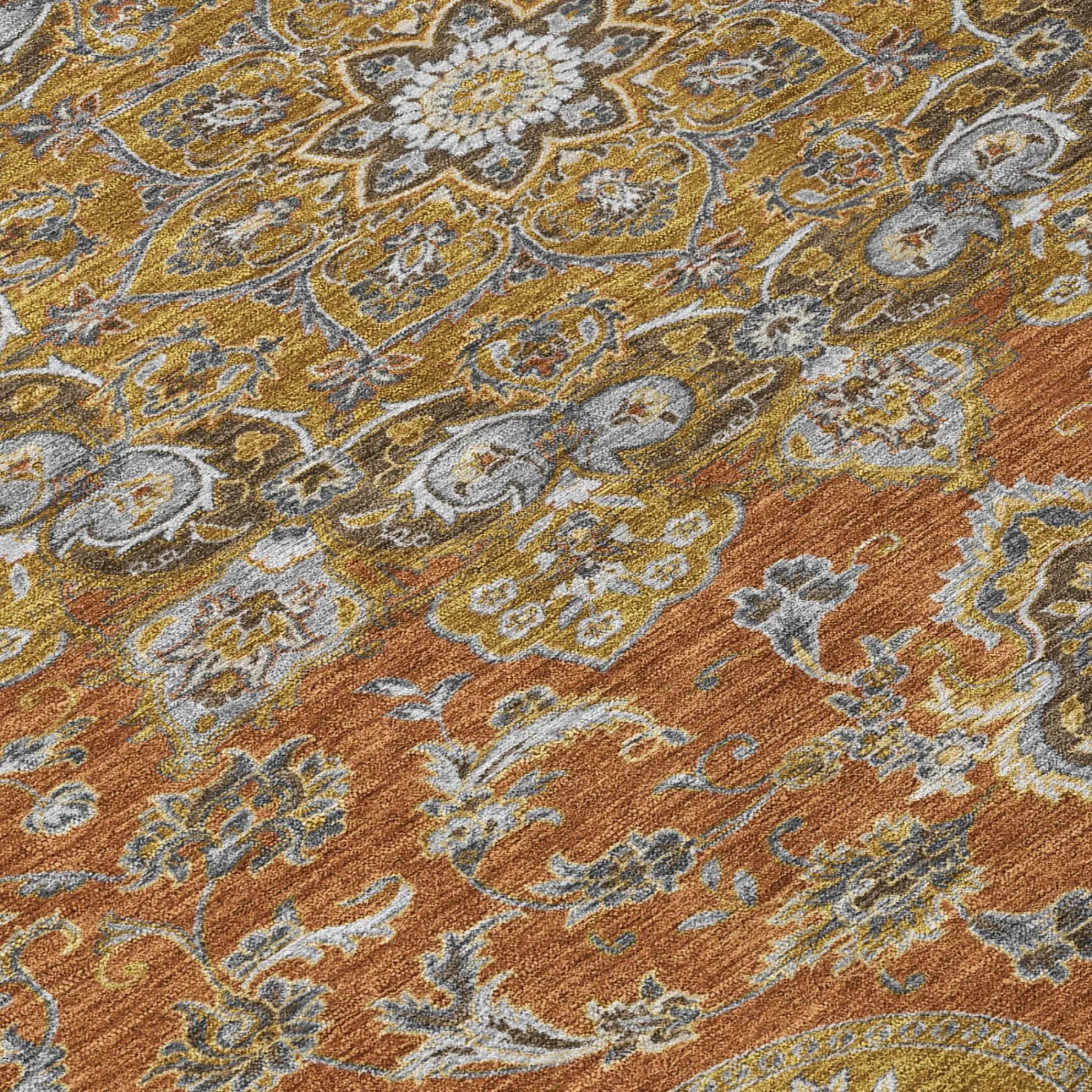9' X 12' Orange And Gold Oriental Washable Indoor Outdoor Area Rug Homeroots Outdoor